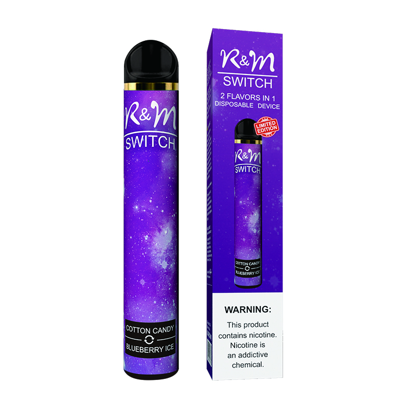Switch de R & M (Double Sabores) 2000 Puffs 6% Nicotina Vape Dispositivo desechable | Candy de algodón / hielo de arándanos