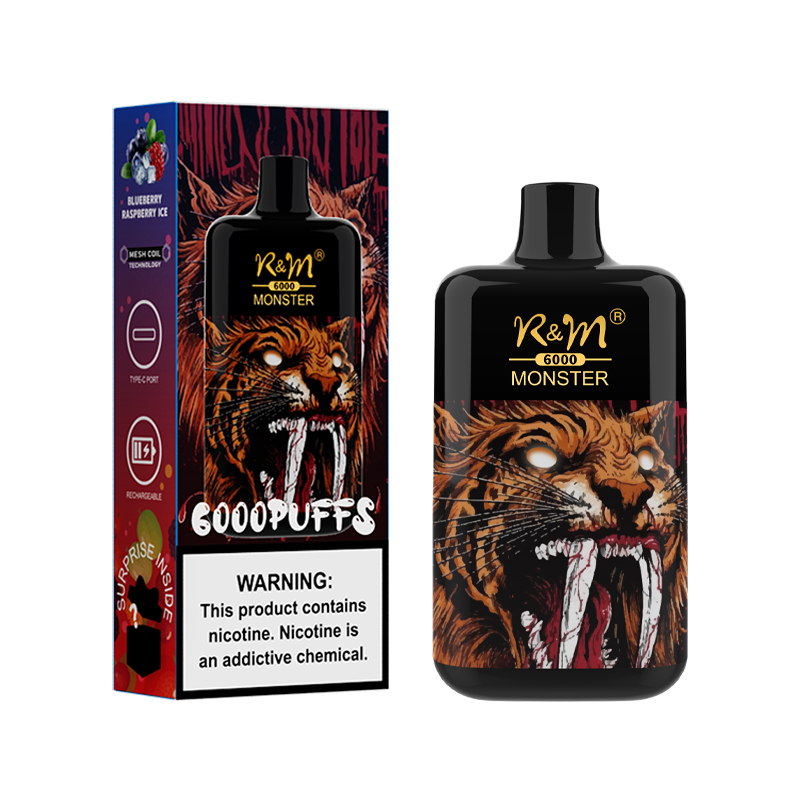 Versión de barra de elfos personalizada original de la bobina de malla recargable 6000 hojaldres R&M Monster Electronic cigarrillo desechable vape pluma
