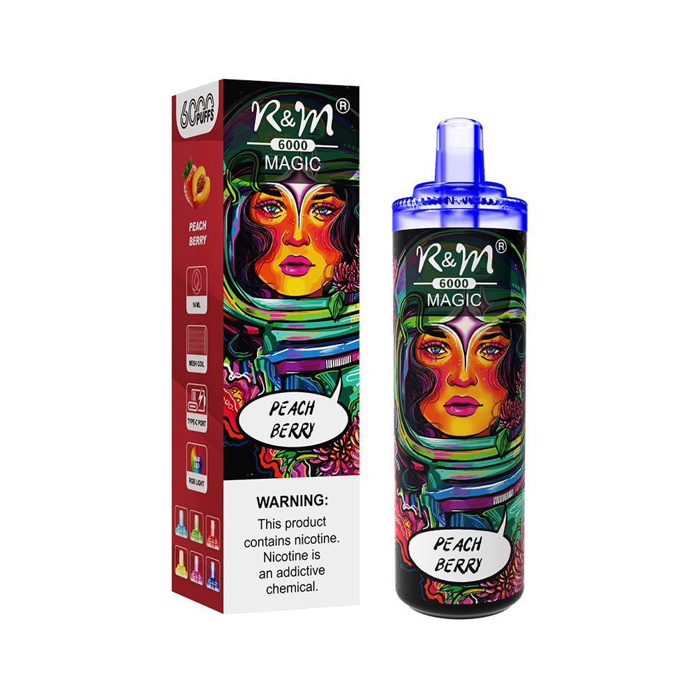 Logotipo personalizado RGB Flash Mesh Coil Recargable 2% 5% Salt Nicotina 6K Puffs R&M Magia Desechable Vape Pen al por mayor e Cigarrillo 