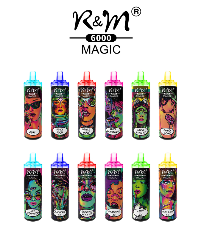 Solo al por mayor rgb bobina de malla de luz tipo C recargable 6k bocanadas r & m mágica vape desechable vape cigarrillo electrónico cigarrillo 